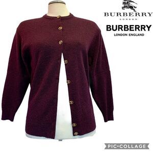 Vintage Burberrys Of London Maroon Wool Cardigan